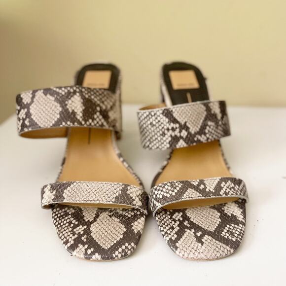 Dolce Vita Sandals Beige Snakeskin Print Block Heel Size 10 - Picture 4 of 7